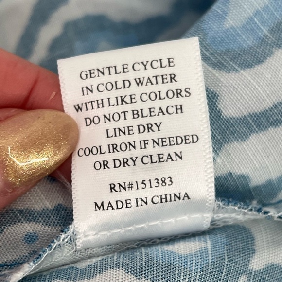 Current Air Blue and White Floral Midi Dress Crochet Accent Belted Pockets Small - Picture 13 of 14